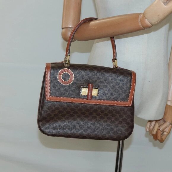 CELINE Macadam Canvas Hand Bag PVC Leather Brown Gold - Picture 12 of 15